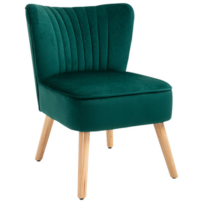 HOMCOM Modern Accent Chair, Fabric Living Room Chair with Rubber Wood Legs and Thick Padding, Green 