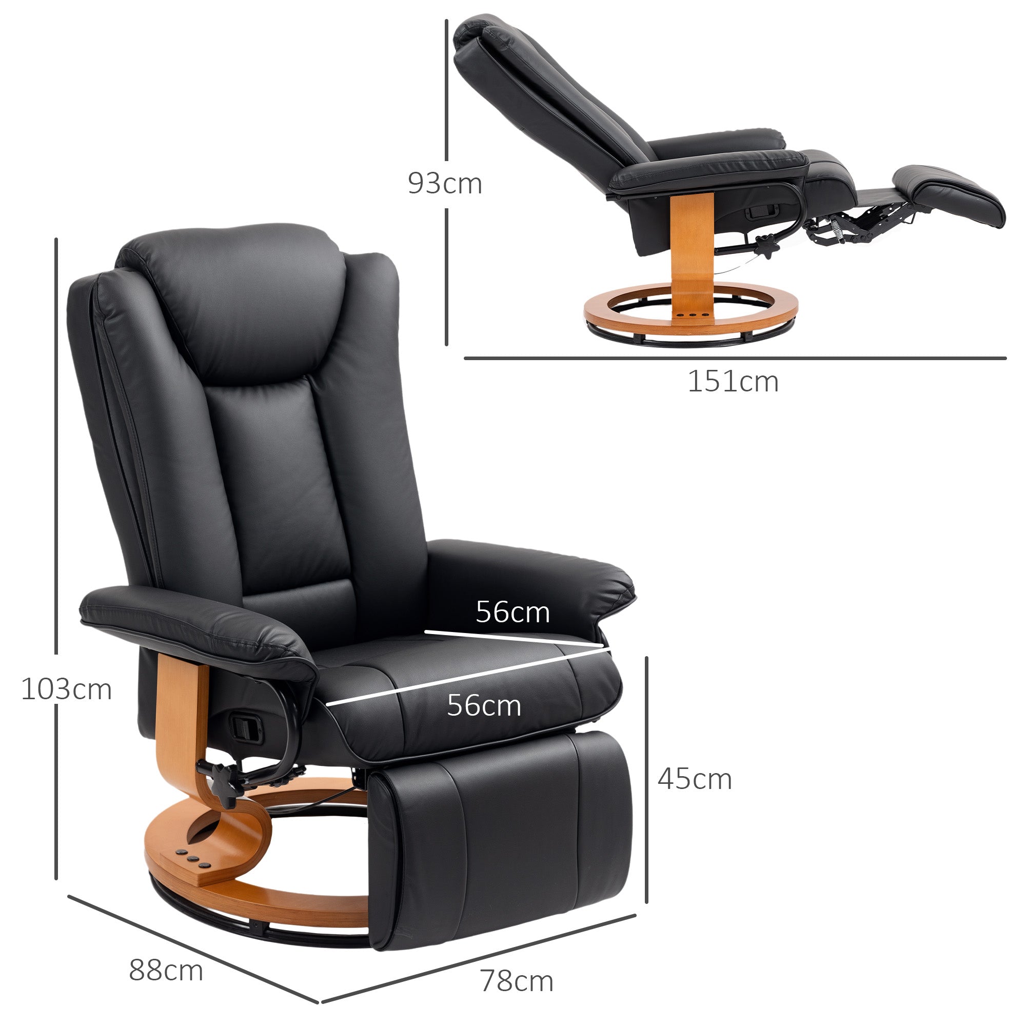 HOMCOM Faux Leather Recliner Chair - Black 