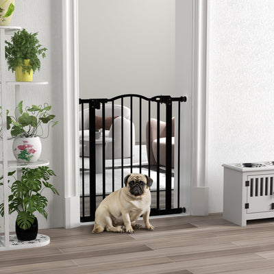 PawHut Metal 74-80cm Adjustable Pet Gate Safety Barrier w/ Auto-Close Door Black 