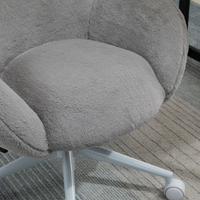 HOMCOM Makeup Vanity Chair, Cute Fluffy Desk Chair with Rolling Wheels for Bedroom Living Room, Grey 