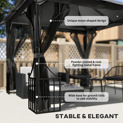 Outsunny 3 x 3(m) Garden Gazebo Patio Party Tent Shelter Outdoor Canopy Double Tier Sun Shade Metal Frame Netting, Dark Grey 