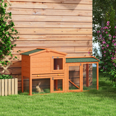 PawHut Two-Tier Rabbit Hutch with Run, Ramp, Slide-Out Tray, for Garden - Orange 