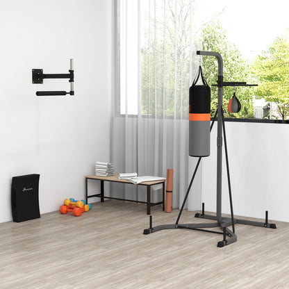 HOMCOM Freestanding Boxing Punch Bag & Speed Ball Station Hanging Frame Training Exercise Platform Home Gym Heavy Duty, Grey 