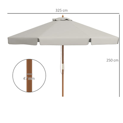 Outsunny 3.3(m) Garden Parasol Umbrella, Outdoor Sun Shade Canopy with 8 Bamboo Ribs, Ruffles and Wood Pole, Grey