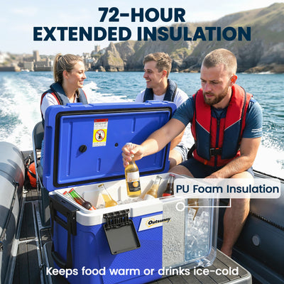 Outsunny 42.6L Insulated Cool Box, Lightweight Portable Ice Cooler with Handle, Lid and Drain Valve, Dark Blue 