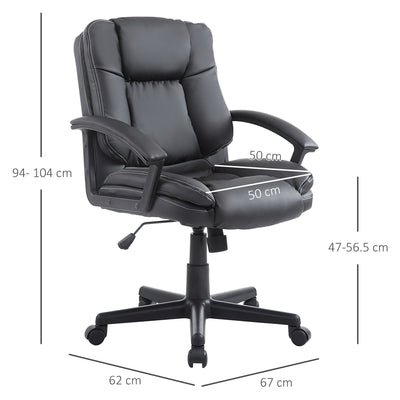 HOMCOM Office Chair, Computer Desk Chair, Mid Back Executive Chair with Adjustable Height and Swivel Rolling Wheels for Home Study, Black 
