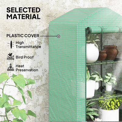 Outsunny 3 Tier Mini Greenhouse Portable Garden Grow House with Roll Up Door and Wire Shelves, 69 x 49 x 125 cm, Green 
