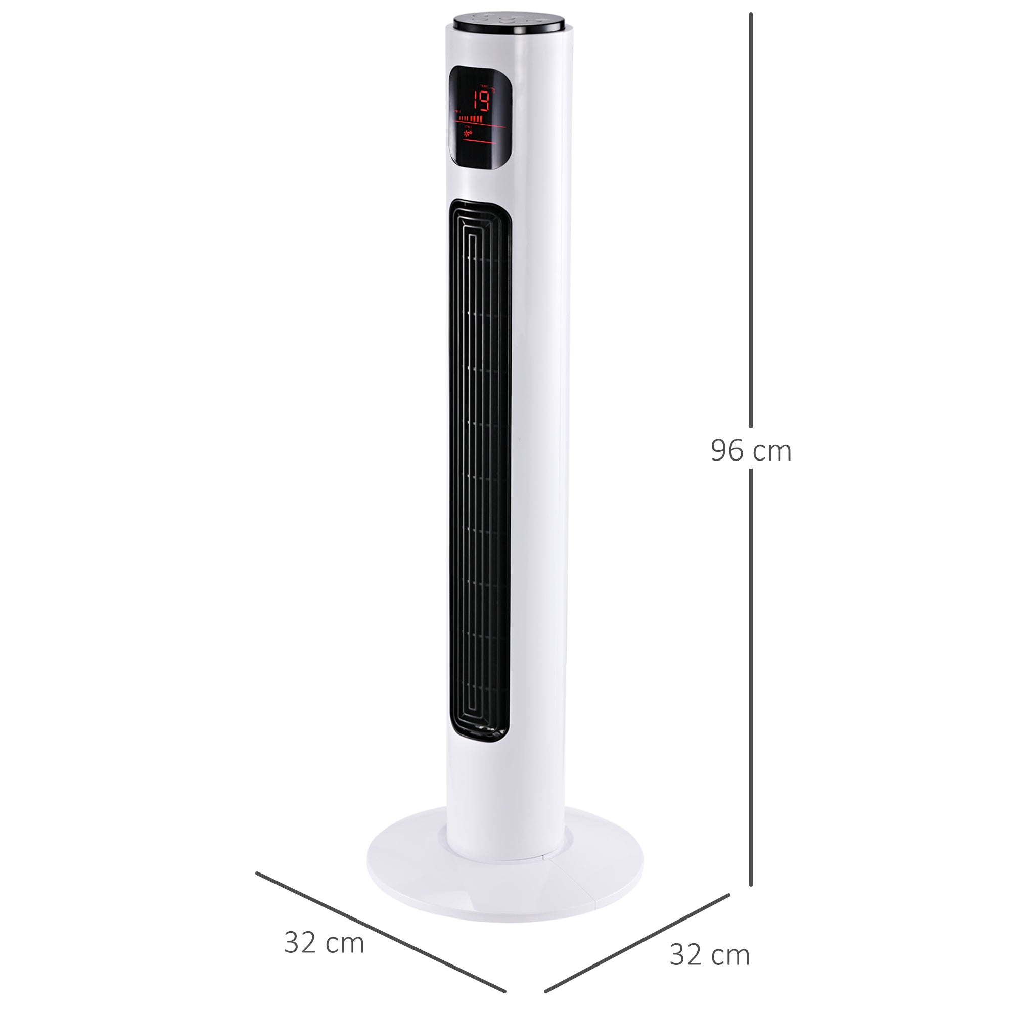 HOMCOM 38'' Freestanding Tower Fan, 3 Speed 3 Mode, 12h Timer, 70 Degree Oscillation, LED Panel, 5M Remote Controller, White 