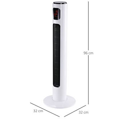 HOMCOM 38'' Freestanding Tower Fan, 3 Speed 3 Mode, 12h Timer, 70 Degree Oscillation, LED Panel, 5M Remote Controller, White 