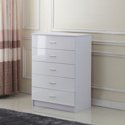 HOMCOM High Gloss 3 Piece Trio Bedroom Furniture Set Wardrobe + Chest Of Drawer + Bedside White 