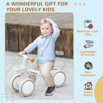 AIYAPLAY Kids Balance Bike for 1-3 Years Old with Adjustable Seat, Silent Wheels, White 