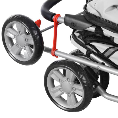 PawHut Pet Stroller for Small Miniature Dogs Cats Foldable Travel Carriage with Wheels Zipper Entry Cup Holder Storage Basket Grey 