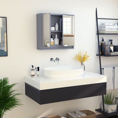 HOMCOM Wall Mounted Mirror Cabinet with Storage Shelf Bathroom Cupboard Double Door Grey 