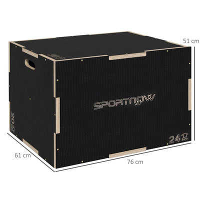SPORTNOW Multi-Faceted Jump Box, Wooden Step Up Box, for Home, Gym, Exercise, 51/61/76cm- Black 