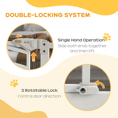 PawHut Pressure Fit Stair Dog Gate w/ Small Cat Door, Automatic Closing Door, Double Locking, for 74-100cm Openings - White 