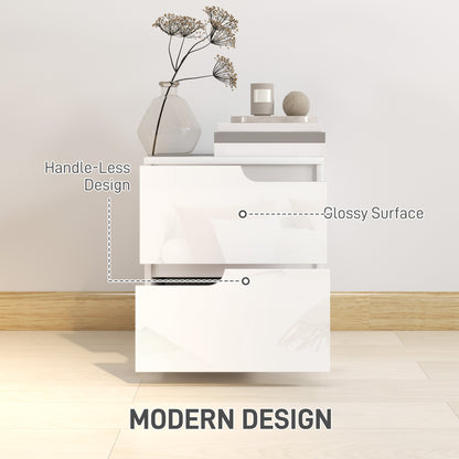 HOMCOM High Gloss Bedside Table Set of 2 - White