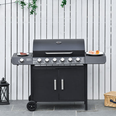 Outsunny Seven Burner Gas Grill, with Integrated Thermometer and Storage 