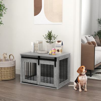 PawHut 80cm Dog Crate Furniture with Removable Cushion for Large Dogs- Grey 