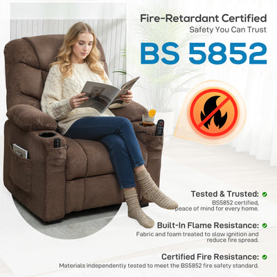 HOMCOM Electric Massage Recliner Armchair with Vibration, Heat, Whisper-Quiet Motor, Memory Function, Fleece Power Reclining Chair with Spring Pack, USB Port, Footrest, Side Pocket, Cup Holders, Brown 