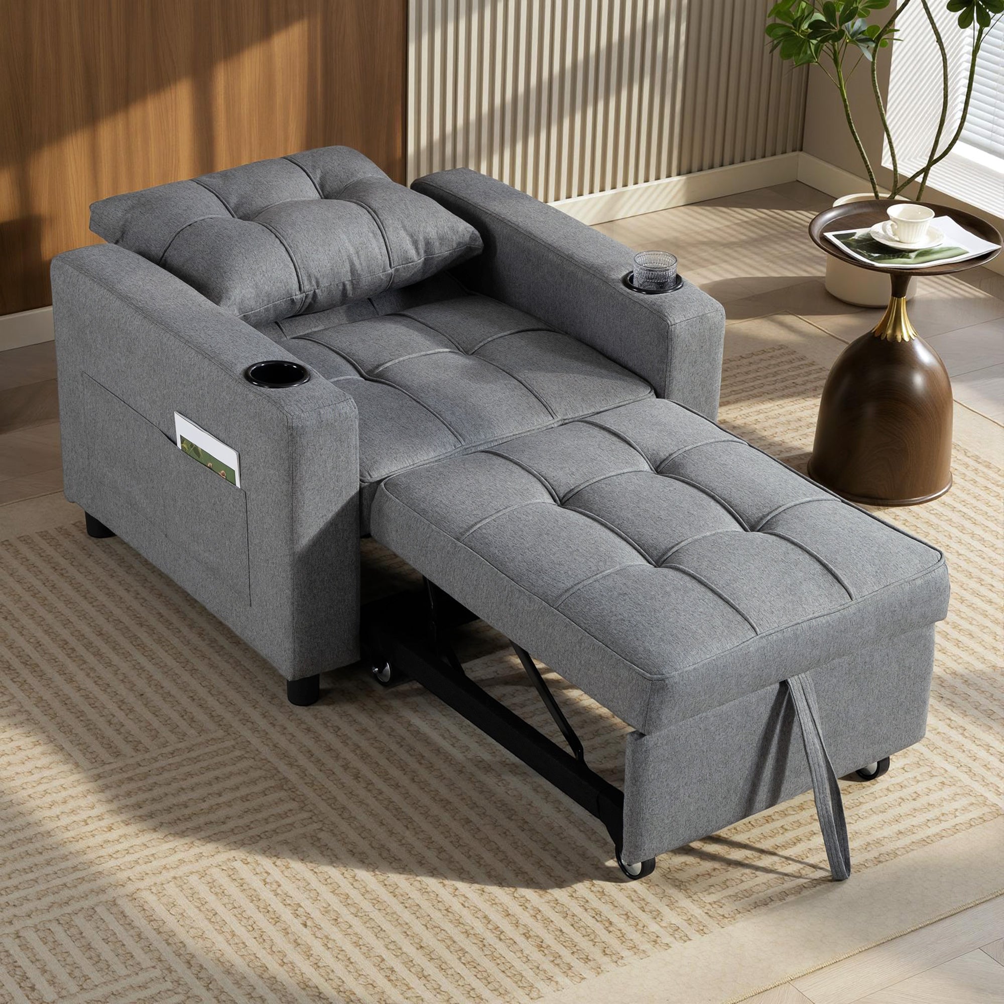 HOMCOM 3-in-1 Single Sofa Bed, Convertible Sleeper Chair Bed - Dark Grey 