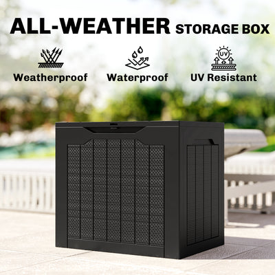Outsunny 93L Plastic Garden Storage Box, Outdoor Storage Box with Handles, Waterproof Outdoor Storage Container, Black 