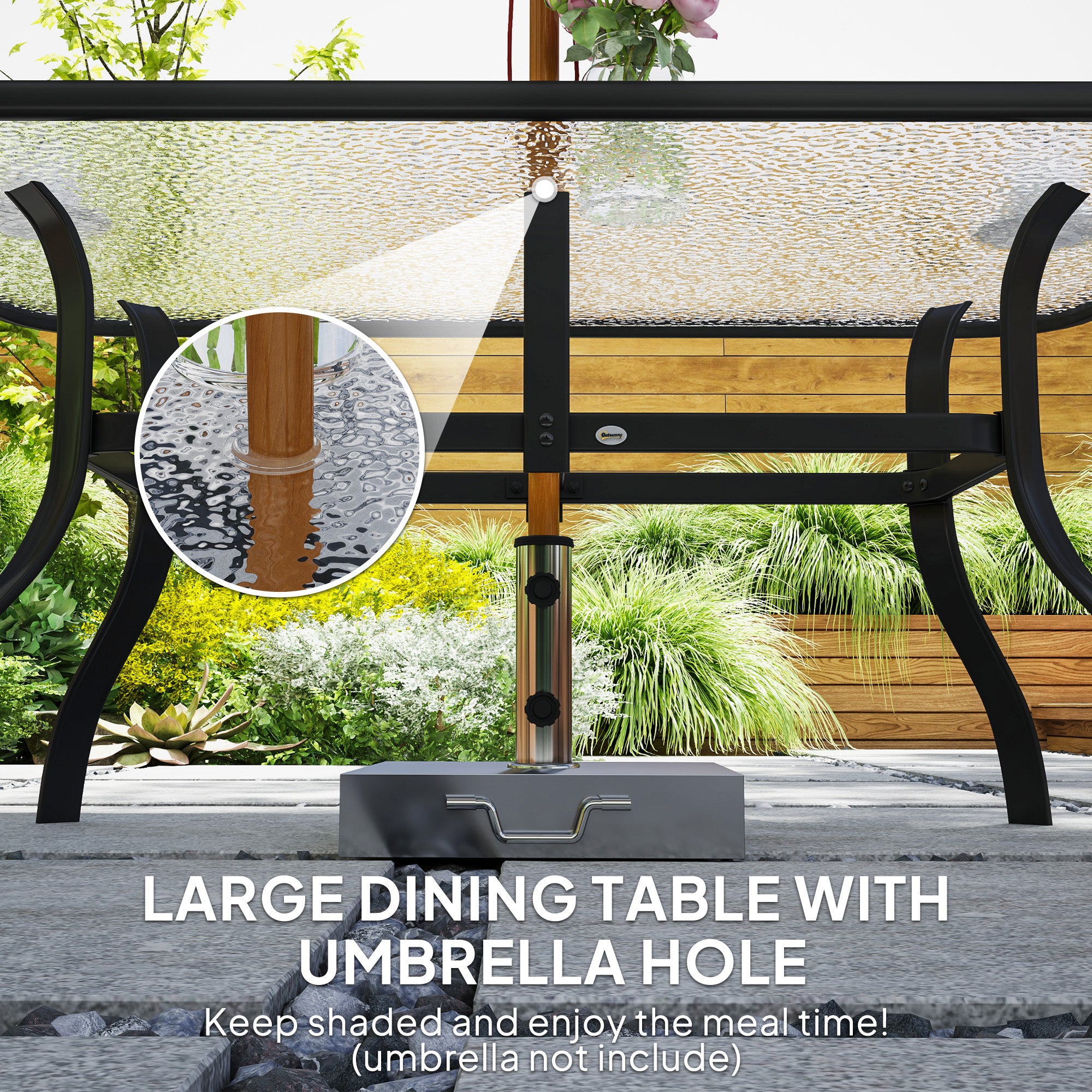 Outsunny Seven-Piece Garden Dining Set with Cushions - Black