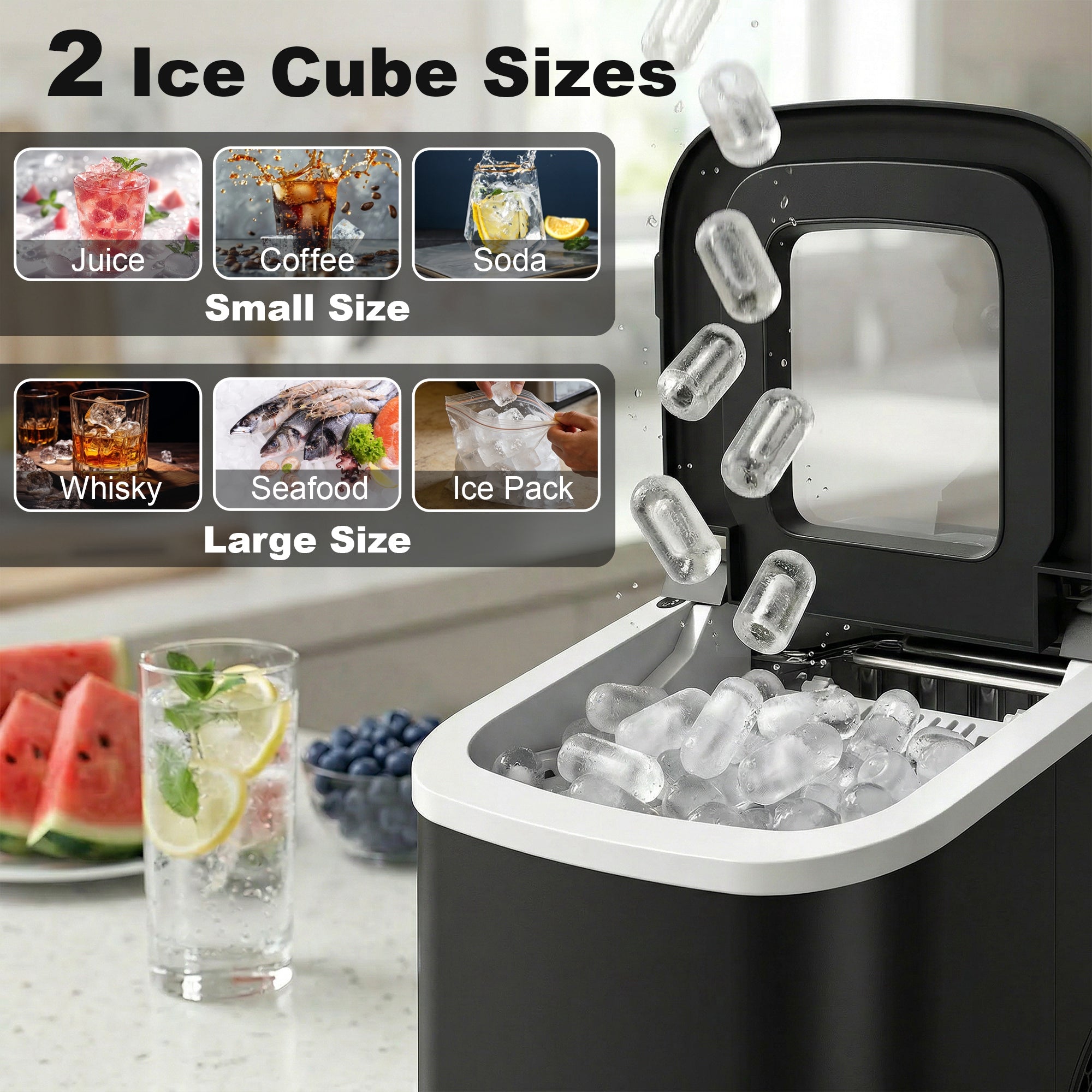 HOMCOM Countertop Ice Maker Machine 9 Cubes in 7 Mins Portable Ice Machine Ice Scoop and Basket 2 Sizes Black 