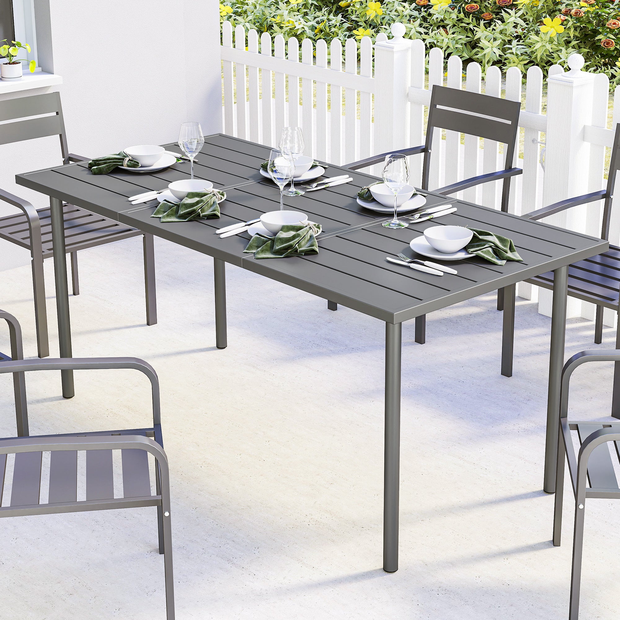 Outsunny Garden Dining Table for 6 Person, 165 x 80 cm Rectangular Outdoor Dining Table with Slatted Top 