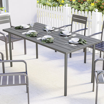 Outsunny Garden Dining Table for 6 Person, 165 x 80 cm Rectangular Outdoor Dining Table with Slatted Top 