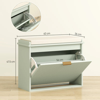 HOMCOM Elegant Six Shoe Bench, with Top Seat - Green 