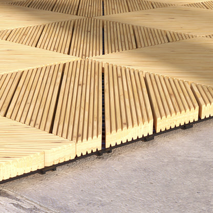 Outsunny 27 Pcs Wooden Interlocking Decking Tiles, 30 x 30 cm Anti-slip Outdoor Flooring Tiles, 0.81\'e3\'8e\'a1 per Pack, All Weather Use for Patio, Balcony, Terrace, Hot Tub, Yellow 