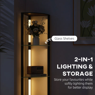 HOMCOM LED Floor Lamp with Shelves, Dimmable Standing Lamp with Foot Switch for Living Room, Bedroom, Black 