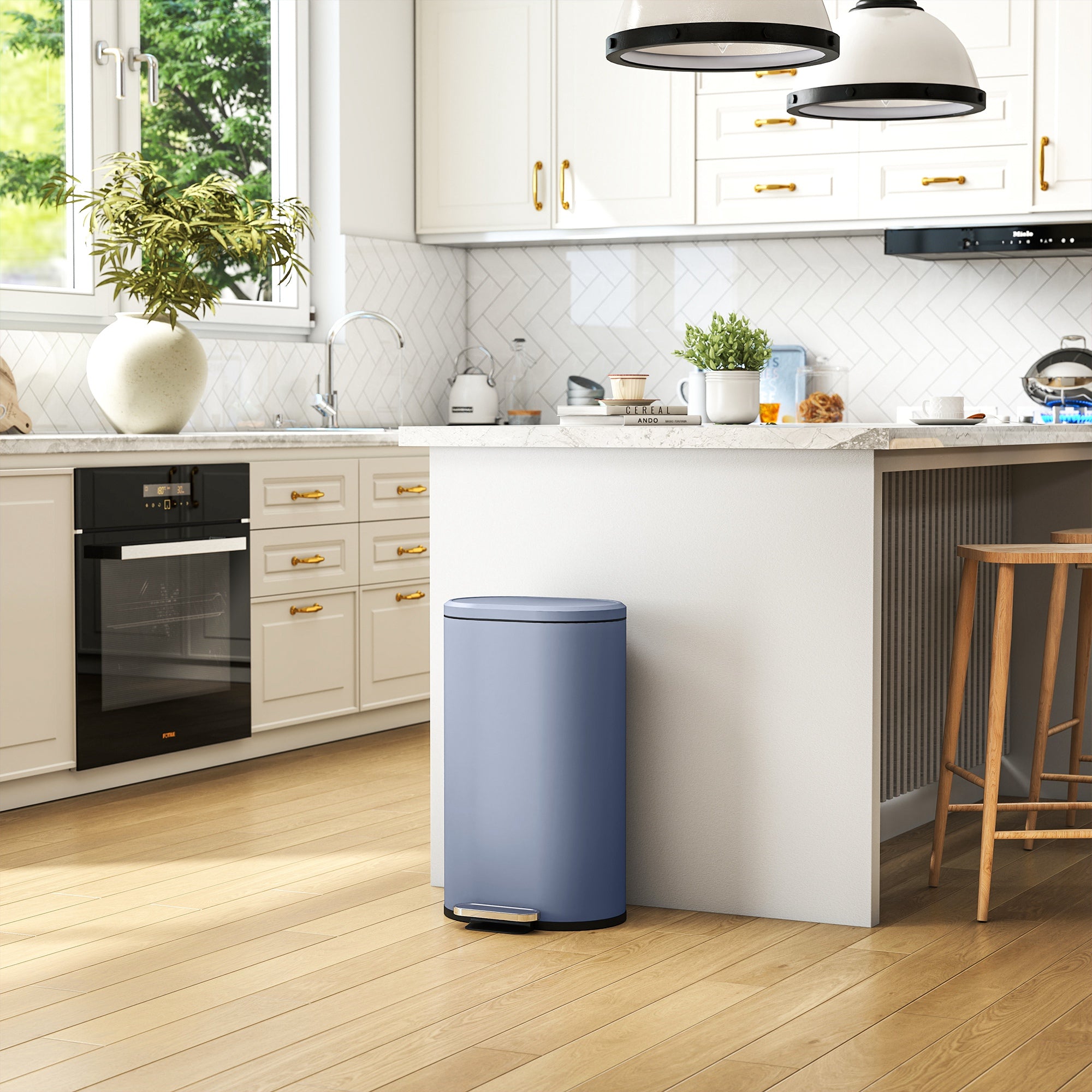 HOMCOM 30 L Modern Curved Kitchen Bin - Grey 