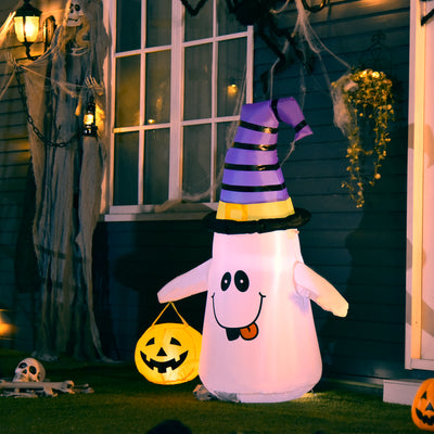 HOMCOM 1.2m Witch Ghost Halloween Inflatable Decoration w/ LED Lights Fan Accessories Pumpkin Lantern Kids Adult Fun Weather-Resistant Indoor Outdoor Seasonal 