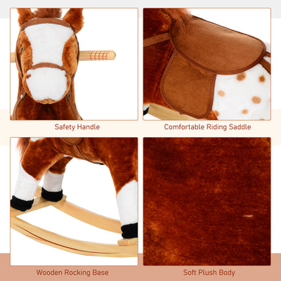 HOMCOM Baby Rocking Horse Plush Ride on Animals Rocker with Sound Handle Grip for kids 3-6 years - Brown 