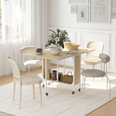 HOMCOM Six-Person Drop Leaf Dining Table - Natural/White 