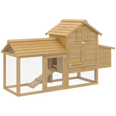 PawHut Small Chicken Coop with Run Hen House Poultry Coops Cages Nesting Box Wood 150.5 x 54 x 87cm 