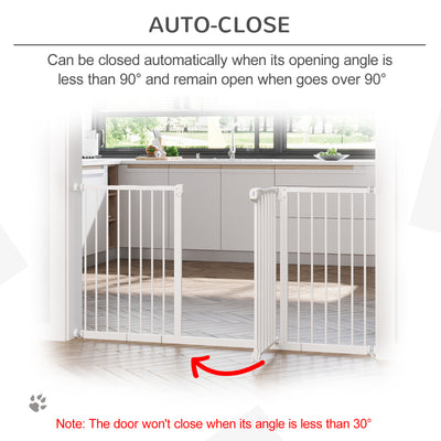 PawHut Dog Gate Stair Gate Pressure Fit Pets Barrier Auto Close for Doorway Hallway, 74-148cm Wide Adjustable, White 