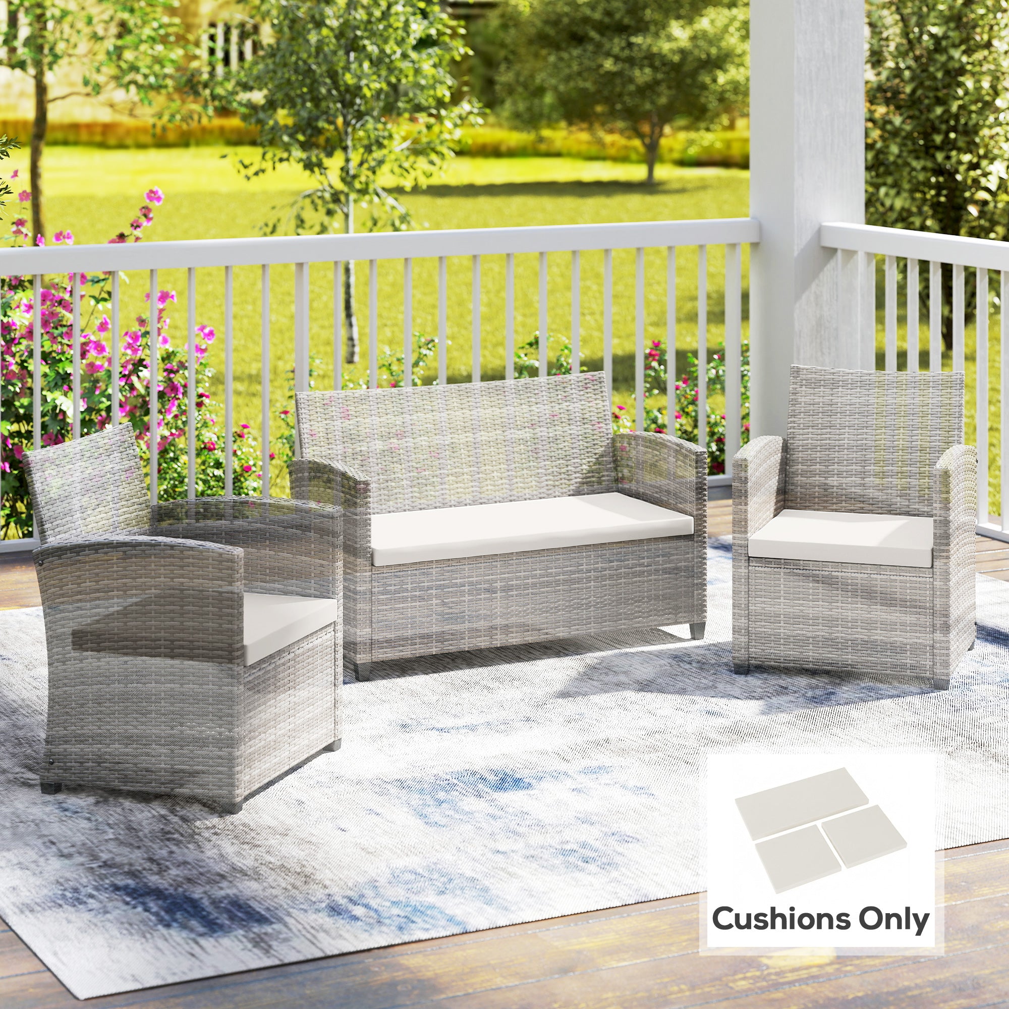 Outsunny Outdoor Seat Cushion Pads for Rattan Furniture, 3 PCs Garden Furniture Cushions, Cream White 