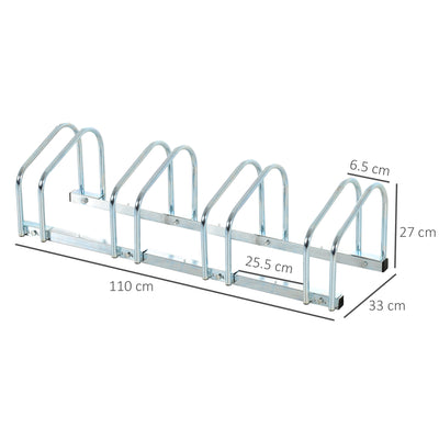 HOMCOM Bike Stand Parking Rack Floor or Wall Mount Bicycle Cycle Storage Locking Stand (4 Racks, Silver) 