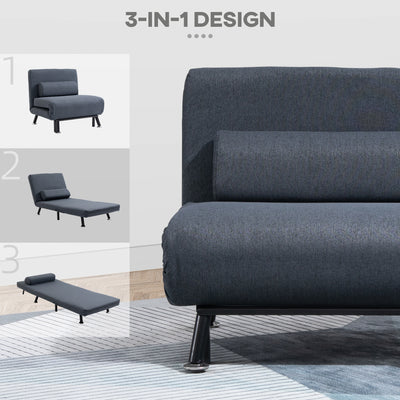 HOMCOM Linen Chair Bed, 3-in-1 Convertible Sleeper Chair with Adjustable Backrest, Pillow, for Living Room, Bedroom, Dark Grey 