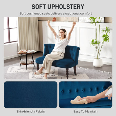 HOMCOM Velvet 2 Seater Sofa, Button Tufted Wingback Loveseat with Rubber Wood Legs for Living Room, Bedroom, Dark Blue 