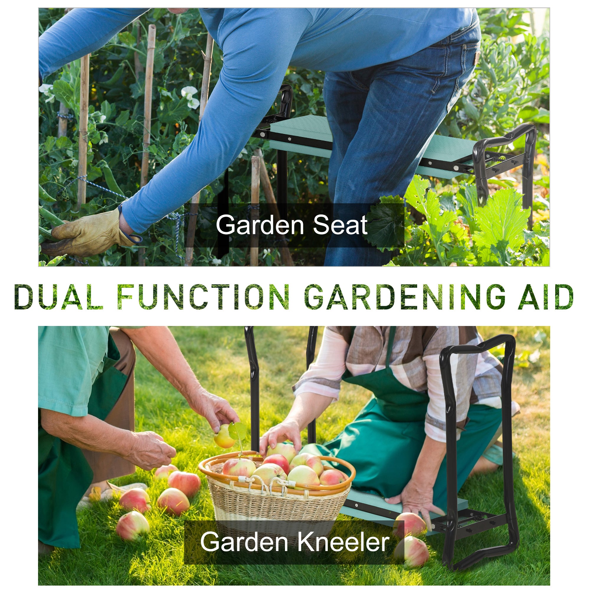 Outsunny 2 In 1 Garden Kneeler Seat Kneeling Pad Support Bench Foldable Knee Protector, Green 