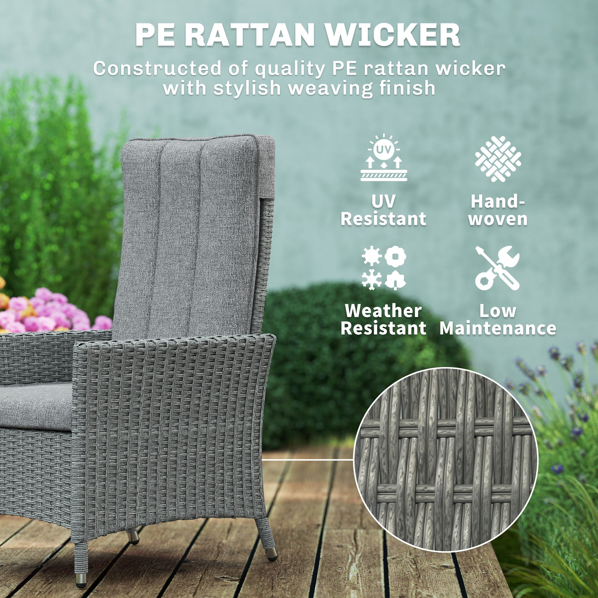 Outsunny 105°-150° Reclining Rattan Chair - Light Grey 