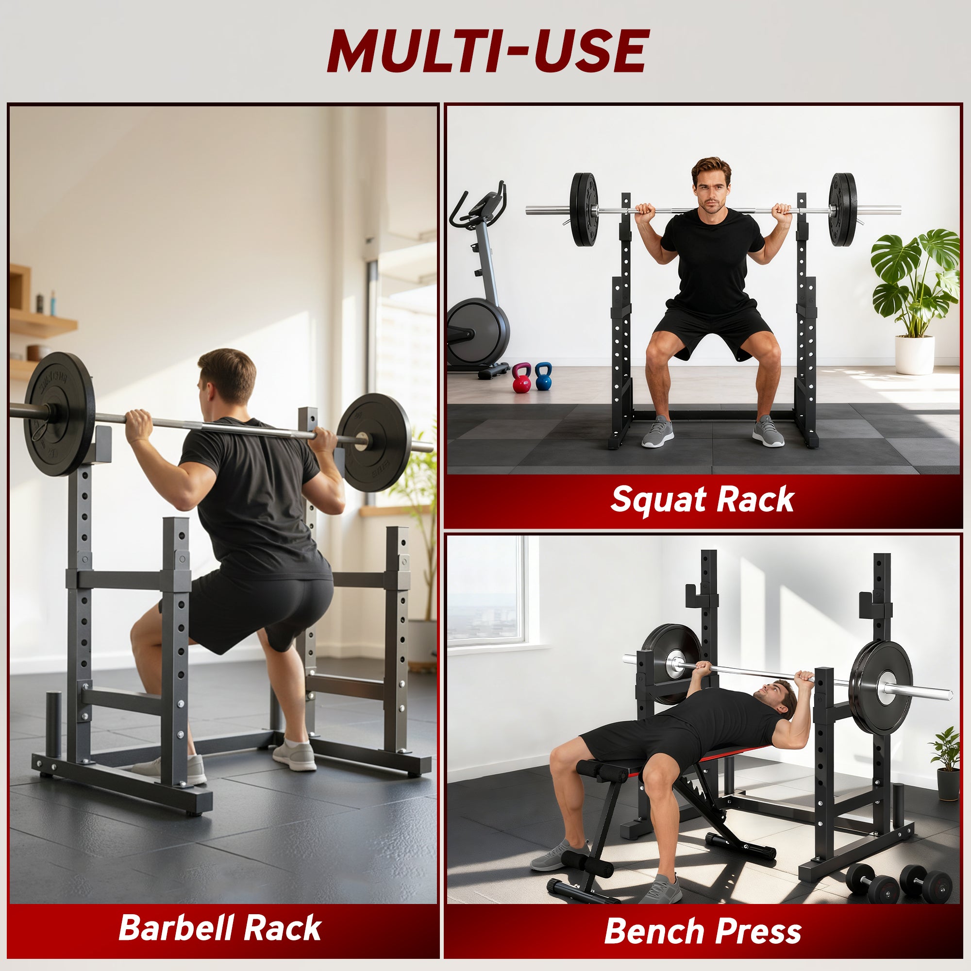 SPORTNOW Adjustable Squat Rack with Plate Holders, 300 kg Load 