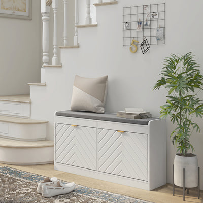 HOMCOM Shoe Storage with Seat, Upholstered Entryway Bench, Shoe Bench with 2 Flip Drawers and 2 Vents for 8 Pairs of Shoes 