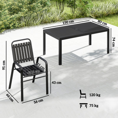 Outsunny 7 Pieces Outdoor Dining Set with Umbrella Hole, Garden Table and Chairs Set for 6 with Metal Table and Stackable Chairs 