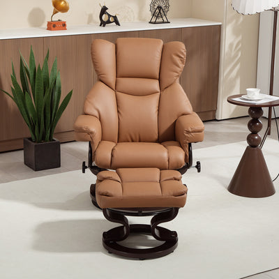 HOMCOM Faux Leather Reclining Chair and Footstool - Brown 
