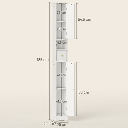 HOMCOM 185 cm Tall Bathroom Cabinet with Arched Doors - White