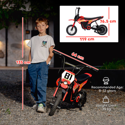 AIYAPLAY Kids Electric Motorbike, 24V Ride On Motorcycle with 3 Speeds and Rear Suspension, Dirt Bike for 8-12 Years Old, Red 